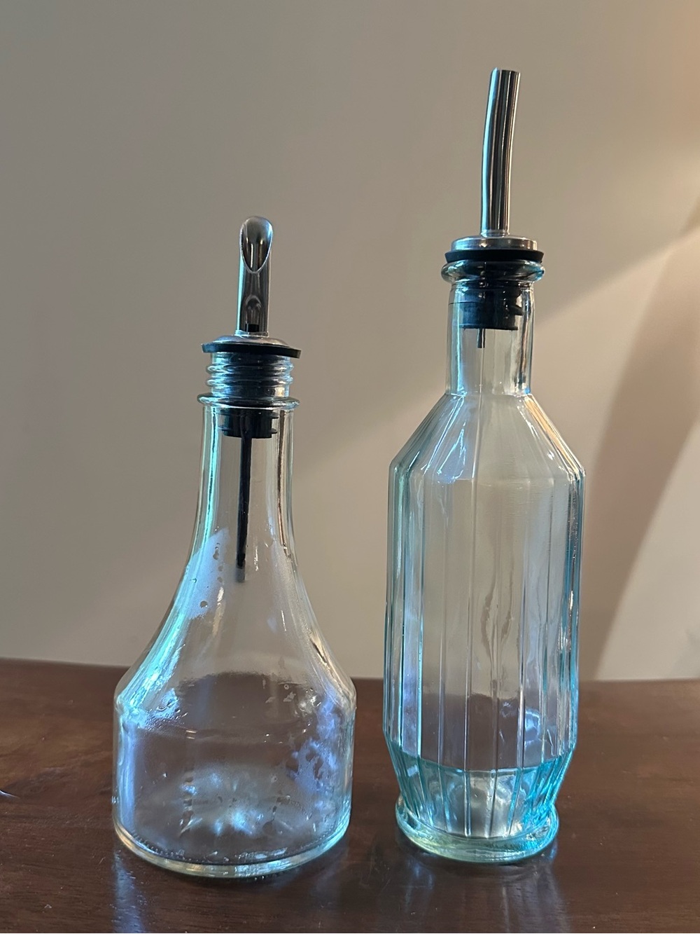 Vintage • set of 2 • oil decanters • oil and vinegar • glass bottles